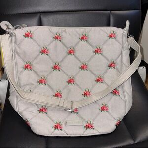 Vera Bradley Gray Quilted Bag with Red Floral Design